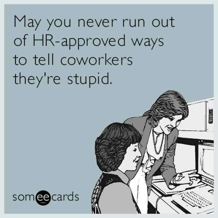 "May you never run out of HR-approved ways to tell coworkers or work friends they're stupid."