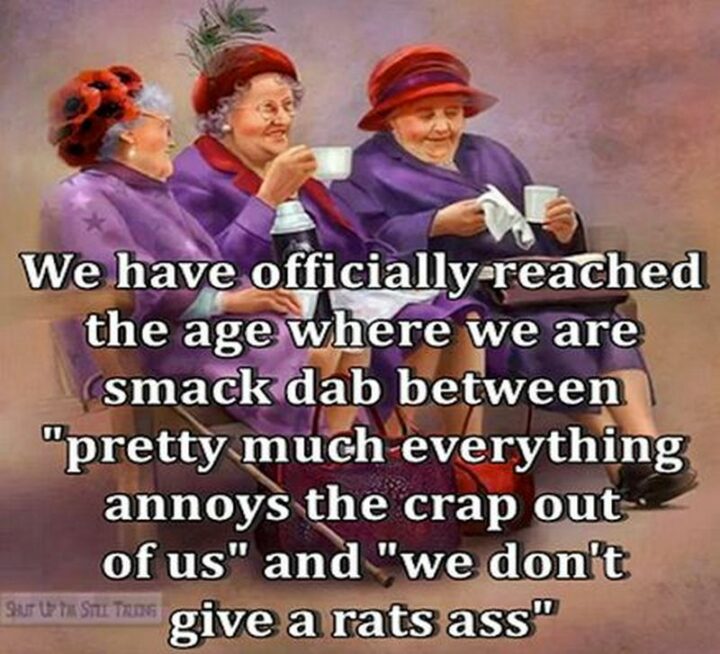"We have officially reached the age where we are smack dab between 'pretty much everything annoys the crap out of us' and 'we don't give a rat's [censored]'."