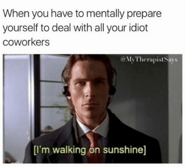 "When you have to mentally prepare yourself to deal with all your idiot coworkers or work friends: [I'm walking on sunshine]."
