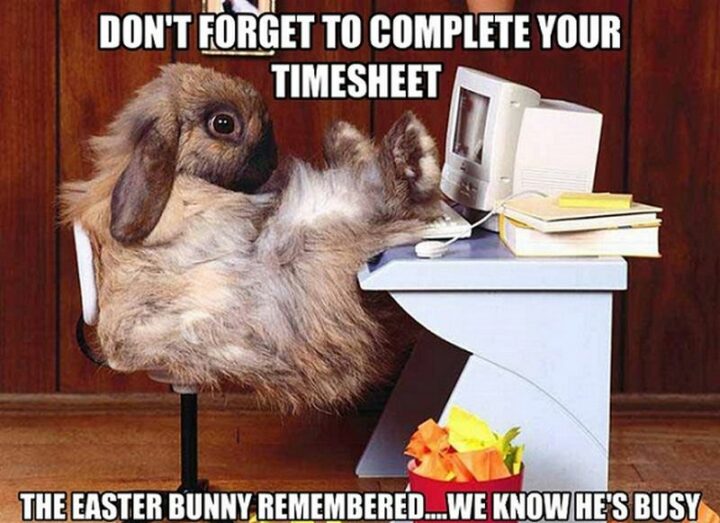 "Don't forget to complete your timesheet. The Easter bunny remembered...We know he's busy."