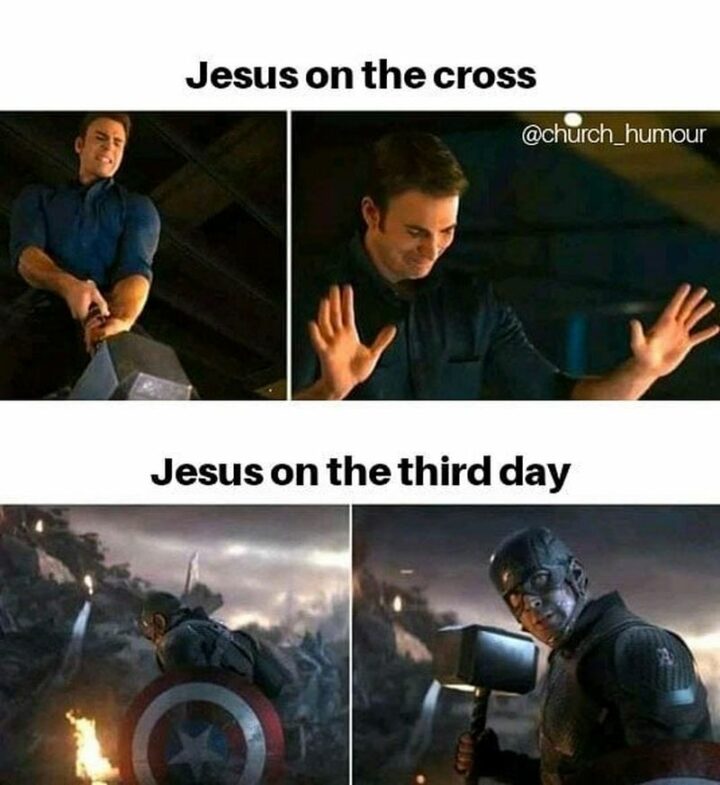 "Jesus on the cross. Jesus on the third day."