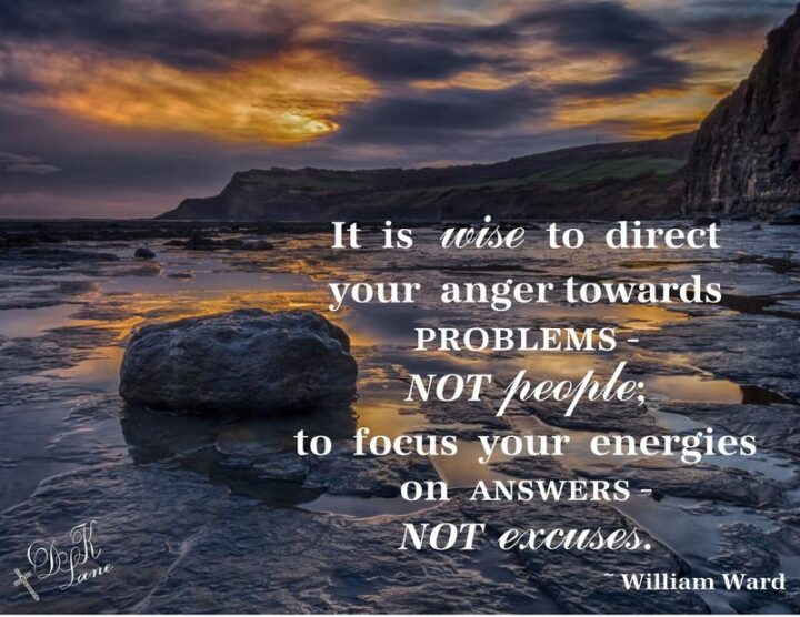 "It is wise to direct your anger towards problems – not people; to focus your energies on answers – not excuses." - William Ward