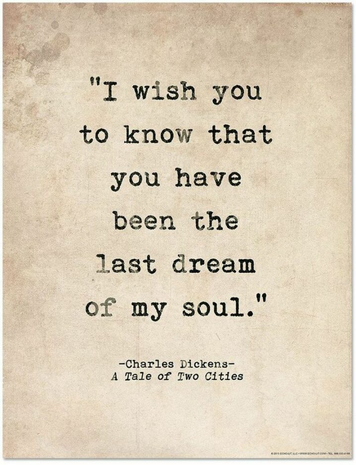 "I wish you to know that you have been the last dream of my soul." - Charles Dickens, A Tale of Two Cities