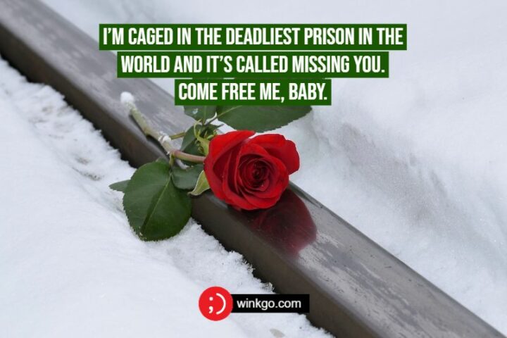 45 Romantic Missing You Messages - I’m caged in the deadliest prison in the world and it’s called missing you. Come free me, baby.