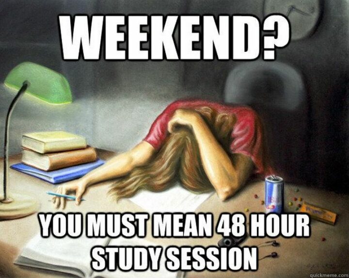 "Weekend? You must mean a 48-hour study session."