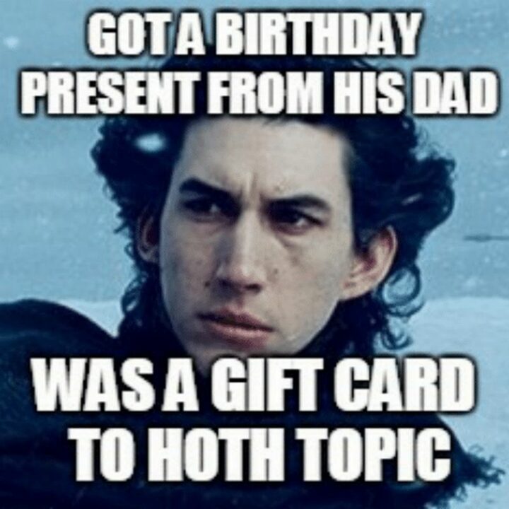 "Got a birthday present from his dad. Was a gift card to Hoth Topic."