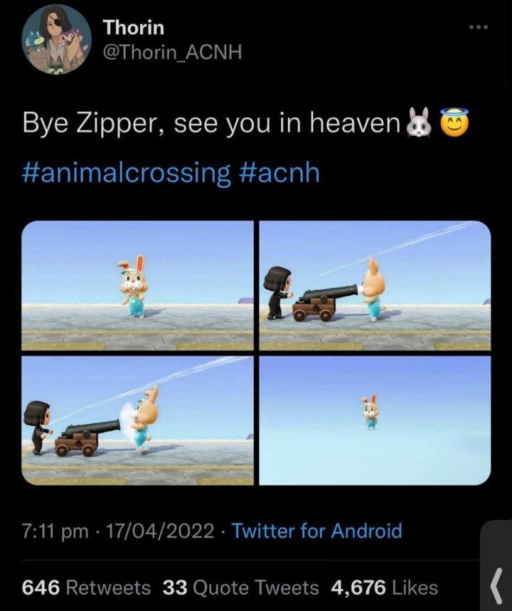 "Bye Zipper, see you in heaven."