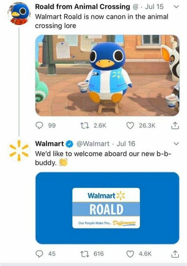 "Walmart Roald is now canon in the Animal Crossing lore. We'd like to welcome aboard our new b-b-buddy."