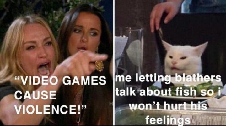 "Video games cause violence! Me letting Blathers talk about fish so I won't hurt his feelings."