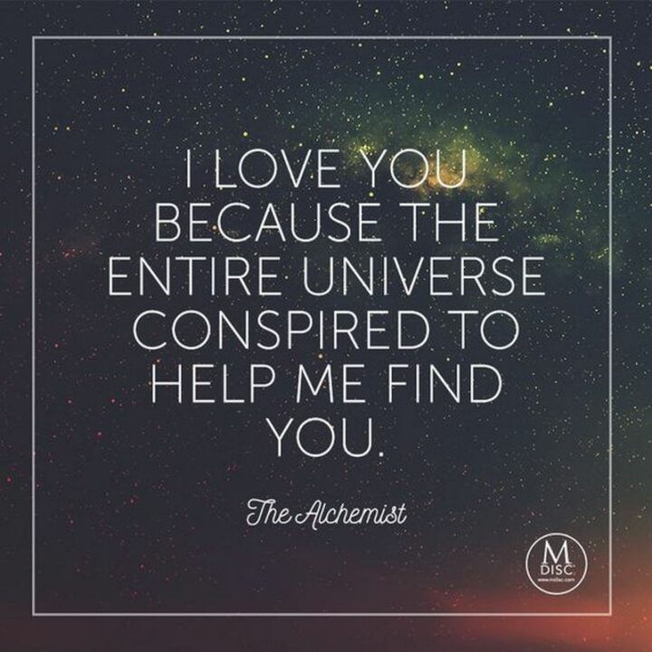 "I love you because the entire universe conspired to help me find you." - The Alchemist