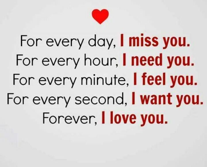 "For every day, I miss you. For every hour, I need you. For every minute, I feel you. For every second, I want you. Forever, I love you." - Unknown