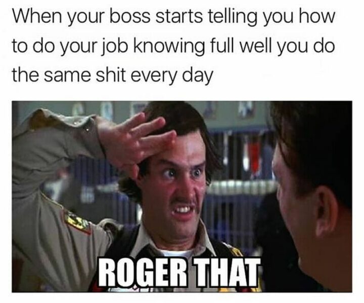 69 Funny Work Stress Memes - "When your boss starts telling you how to do your job knowing full well you do the same [censored] every day: Roger that."