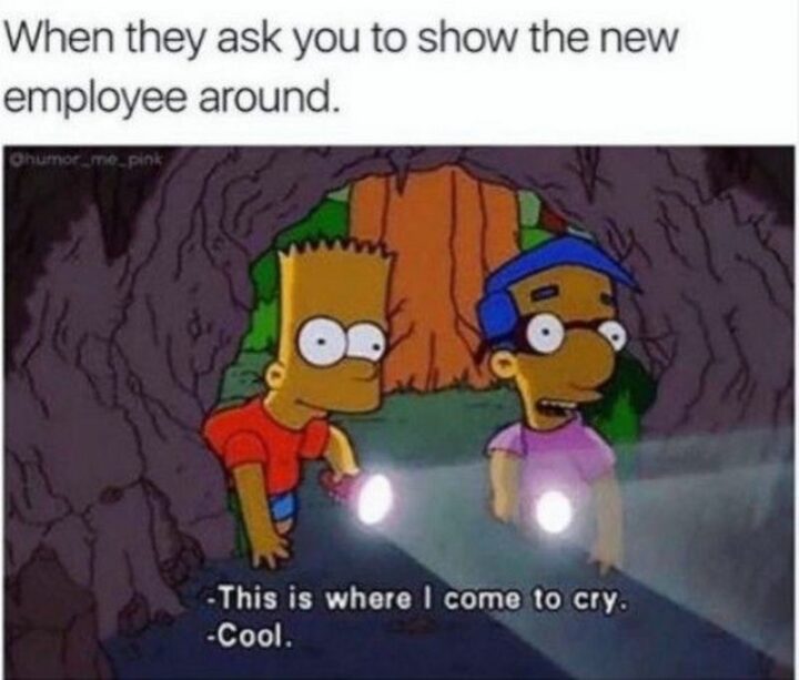 "When they ask you to show the new employee around: This is where I come to cry. Cool."