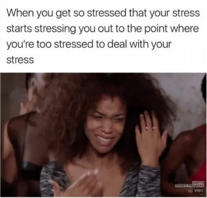 "When you get so stressed that your stress starts stressing you out to the point where you're too stressed to deal with your stress."