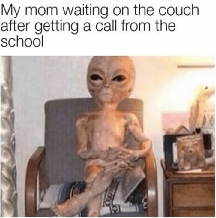 "My mom waiting on the couch after getting a call from the school."