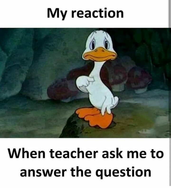 "My reaction when the teacher asks me to answer the question."
