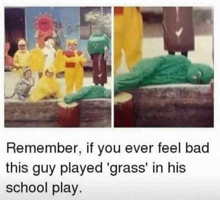 "Remember, if you ever feel bad this guy played 'grass' in his school play."