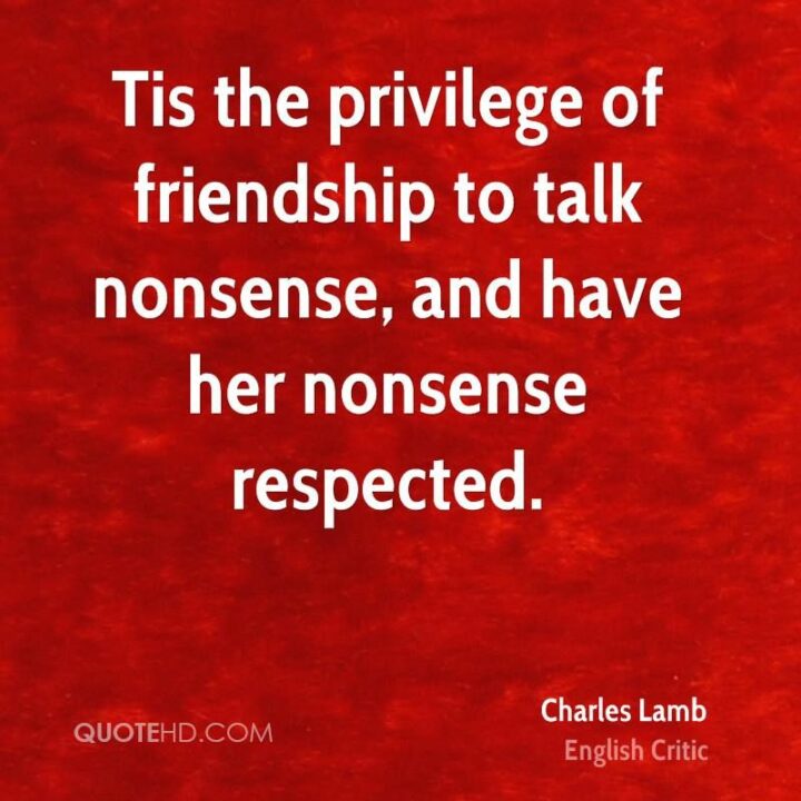 "Tis the privilege of friendship to talk nonsense and have her nonsense respected." - Charles Lamb
