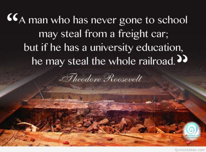 "A man who has never gone to school may steal from a freight car; but if he has a university education, he may steal the whole railroad." - Theodore Roosevelt