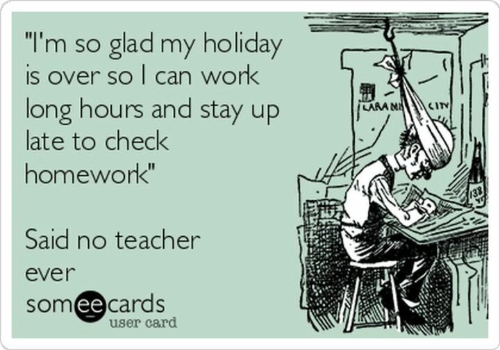 "'I'm so glad my holiday is over so I can work long hours and stay up late to check homework.' Said no teacher ever."