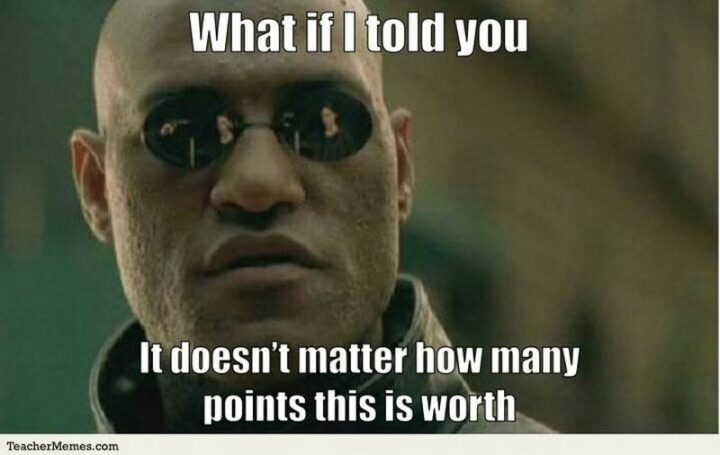 "What if I told you it doesn't matter how many points this is worth."