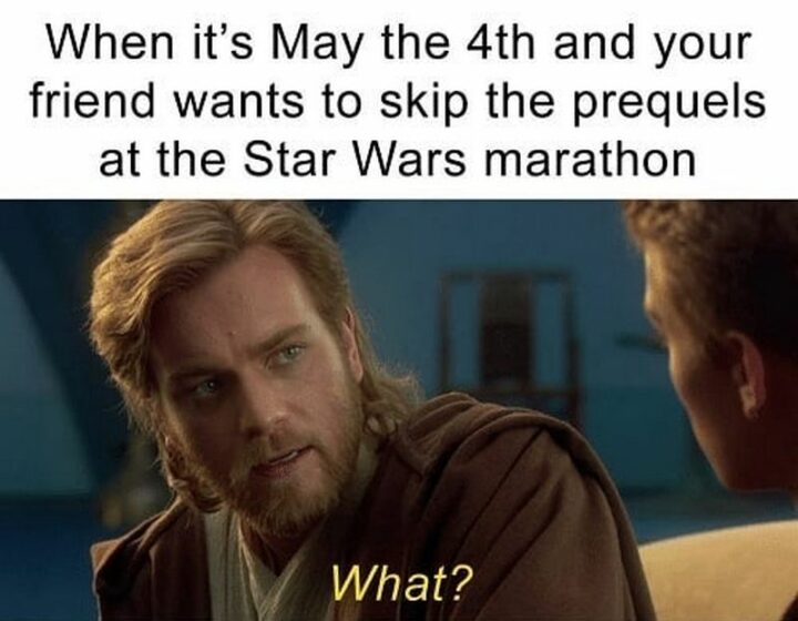 35 May the Fourth Memes - "When it's May the 4th and your friend wants to skip the prequels at the Star Wars marathon: What?"