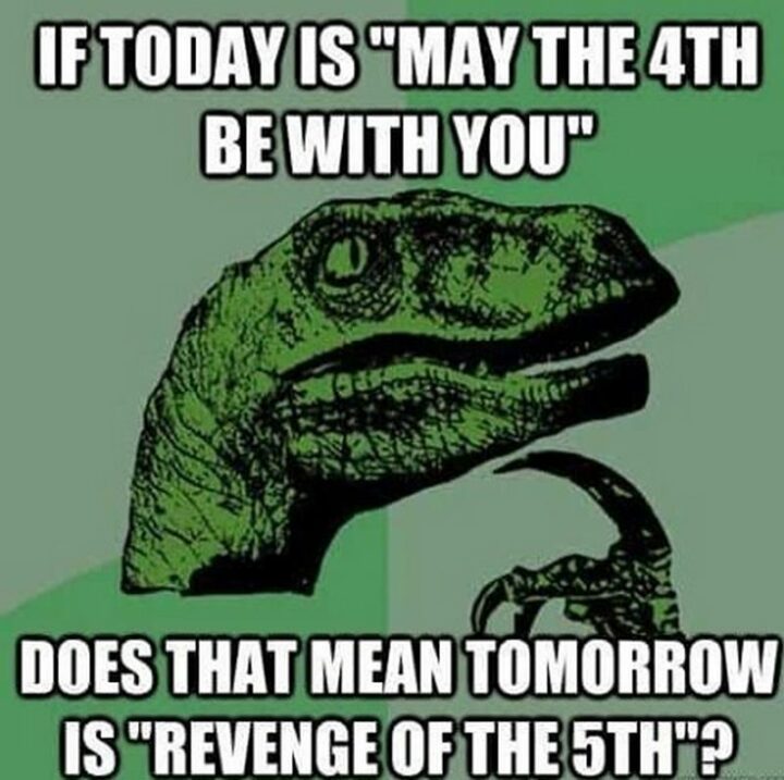 "If today is 'May the 4th be with you' does that mean tomorrow is 'Revenge of the 5th?'"