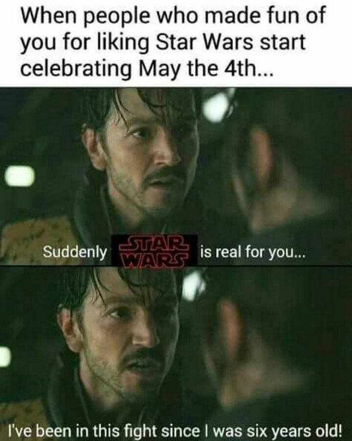 "When people who made fun of you for liking Star Wars start celebrating May the 4th...Suddenly Star Wars is real for you...I've been in this fight since I was six years old!"