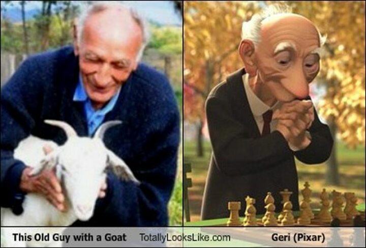 "This old guy with a goat totally looks like Geri (Pixar)."