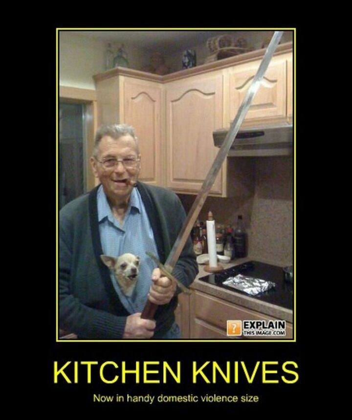 "Kitchen knives. Now in handy domestic violence size."