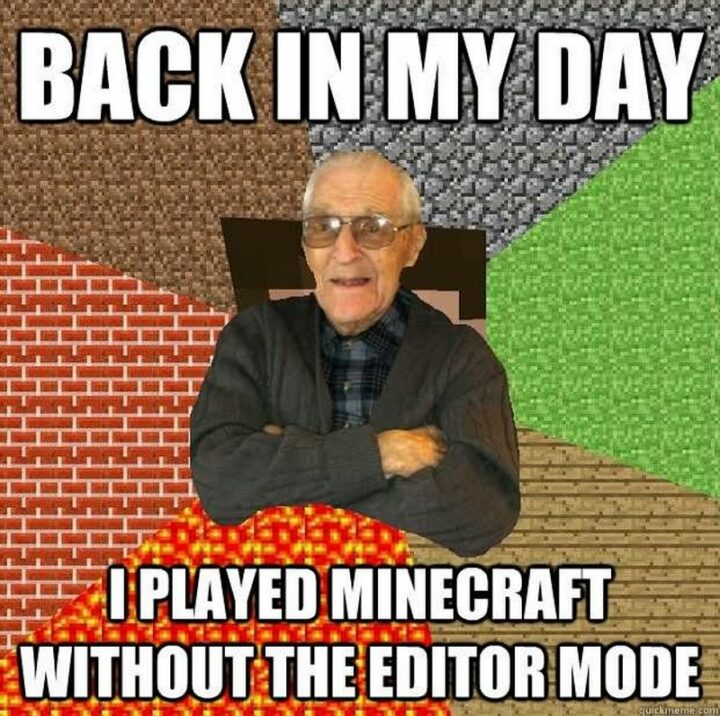 "Back in my day, I played Minecraft without the editor mode."