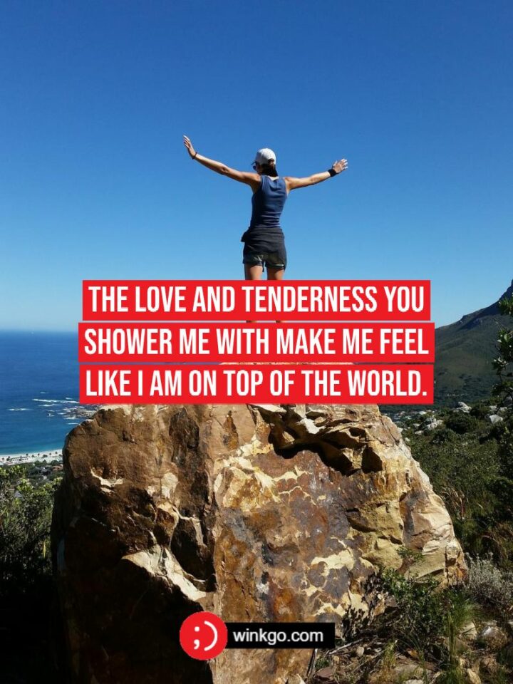 The love and tenderness you shower me with make me feel like I am on top of the world.