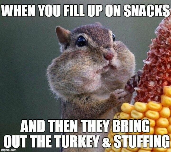 "When you fill up on snacks and then they bring out the turkey and stuffing."