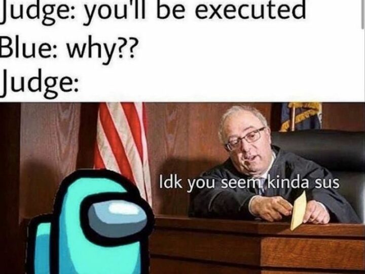35 Funny Among Us Memes - "Judge: You'll be executed. Blue: Why?? Judge: Idk you seem kinda sus."