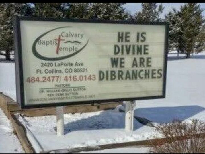 47 Funny Christian Memes - "He is divine. We are dibranches." Need more funny church signs?