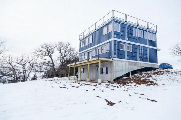 Big Blue Container Home in Mineral Point, Wisconsin