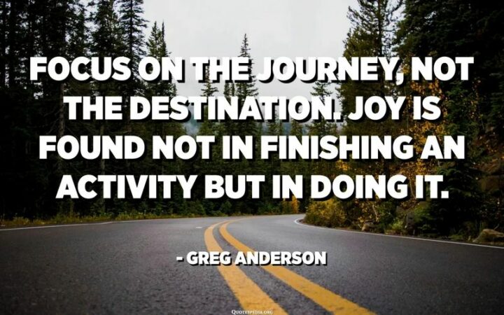 "Focus on the journey, not the destination. Joy is found not in finishing an activity but in doing it." - Greg Anderson