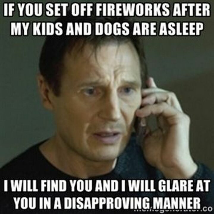 "If you set off fireworks after my kids and dogs are asleep I will find you and I will glare at you in a disapproving manner."