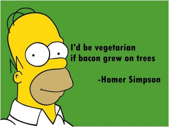 31 Funny Cartoon Quotes - "I'd be vegetarian if bacon grew on trees." - Homer Simpson