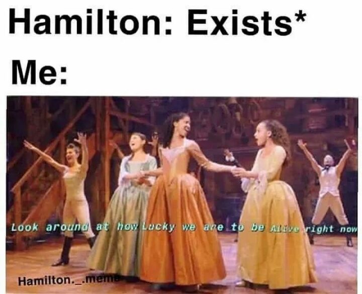 "Hamilton: Exists. Me: Look around at how lucky we are to be alive right now."
