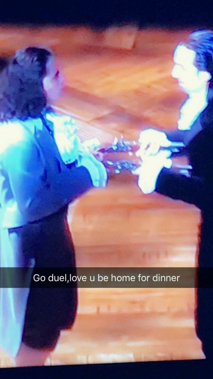"Go Duel, love u be home for dinner."
