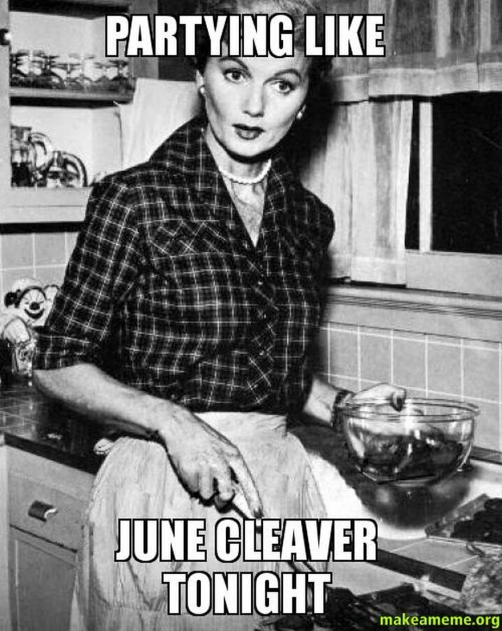 "Partying like June Cleaver tonight."