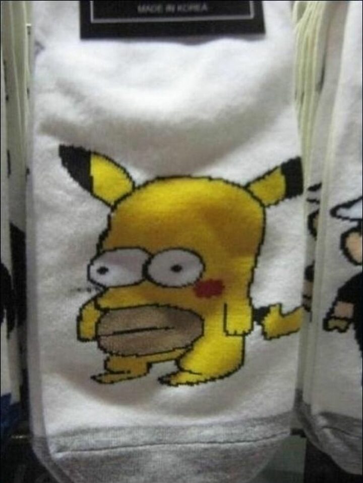 27 Funny Knock-Off Brands - Ever wonder if Homer Simpson and Pikachu had a child, what it would look like? These socks are the answer!