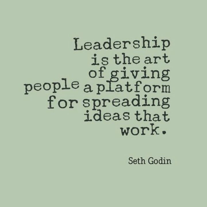 "Leadership is the art of giving people a platform for spreading ideas that work." - Seth Godin