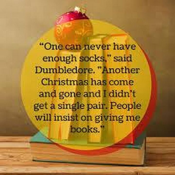 "'One can never have enough socks' said Dumbledore. 'Another Christmas has come and gone and I didn't get a single pair. People will insist on giving me books.'"