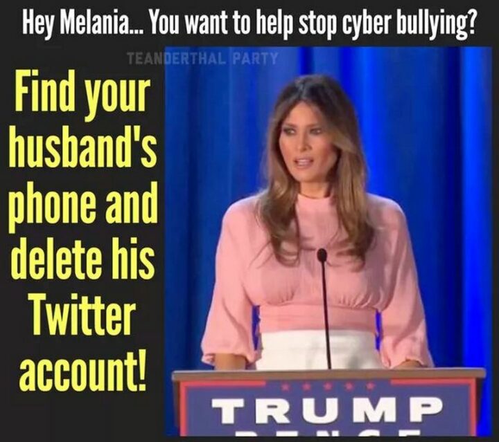 "Hey, Melania...Do you want to help stop cyberbullying? Find your husband's phone and delete his Twitter account!"