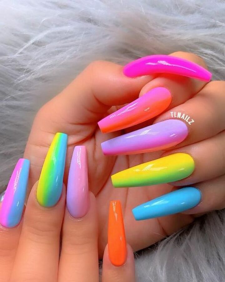 Rainbow nail art design.