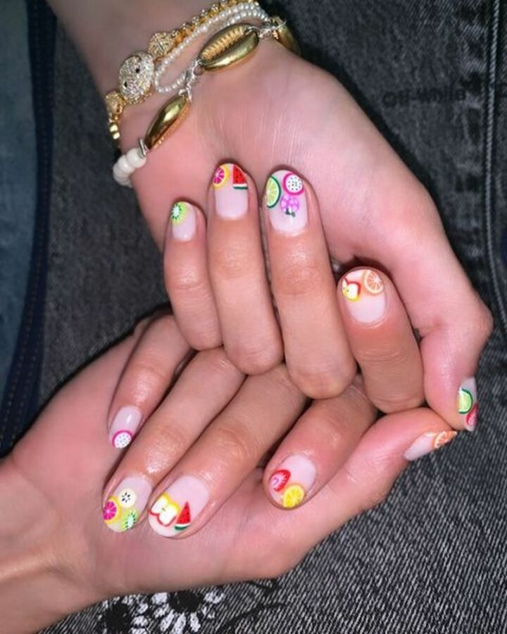 Fruit salad nail art.