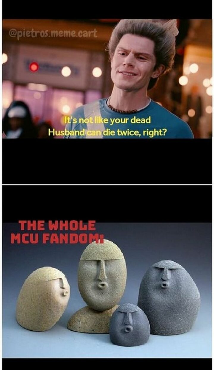 "It's not like your dead husband can die twice, right? The whole MCU fandom."