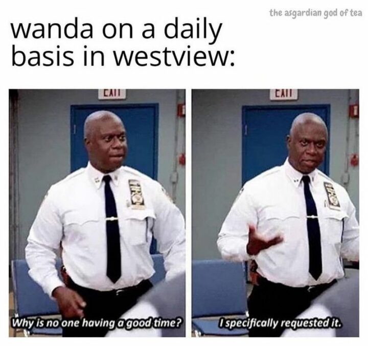 "Wanda on a daily basis in Westview: Why is no one having a good time? I specifically requested it."